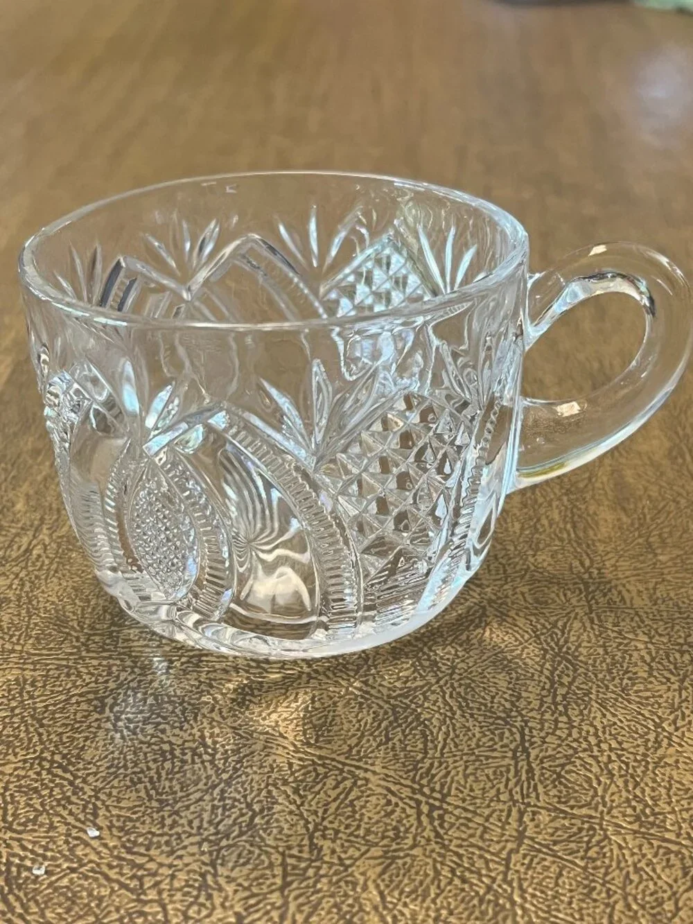 5 EAPG crystal punch cups pineapple and fan pattern